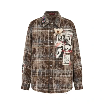 13DE MARZO Rolling Stones Distressed Appliqué Overshirt Brown