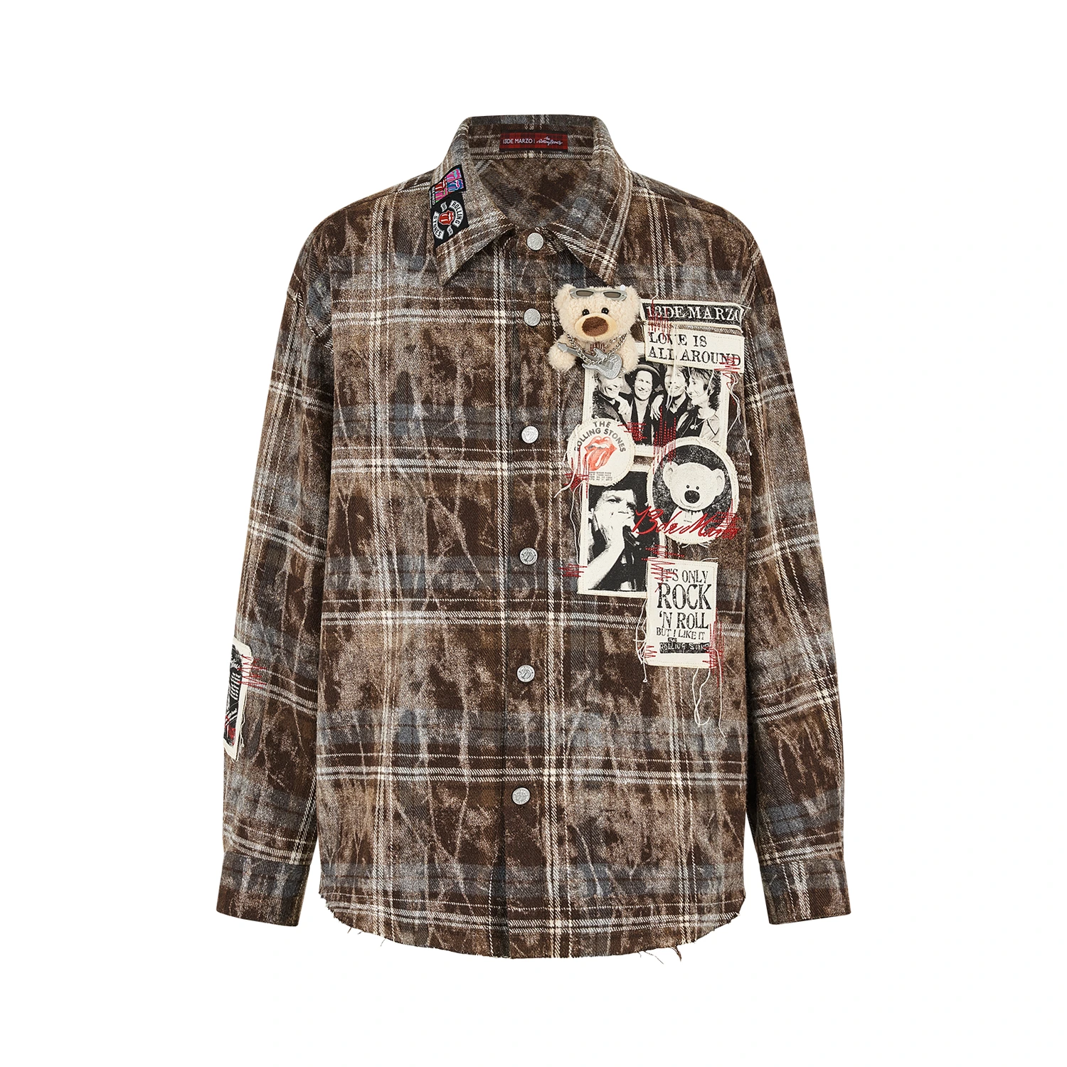 13DE MARZO Rolling Stones Distressed Appliqué Overshirt Brown