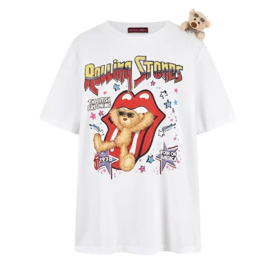 13DE MARZO Rolling Stones Tongue Bear T-shirt White