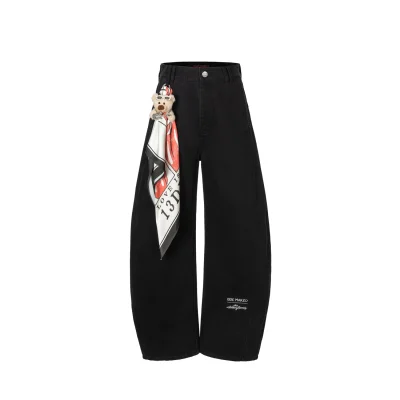 13DE MARZO Rolling Stones Print Scarf Pants Black