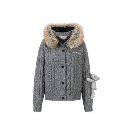13DE MARZO Doozoo Hooded Cardigan Dark Grey