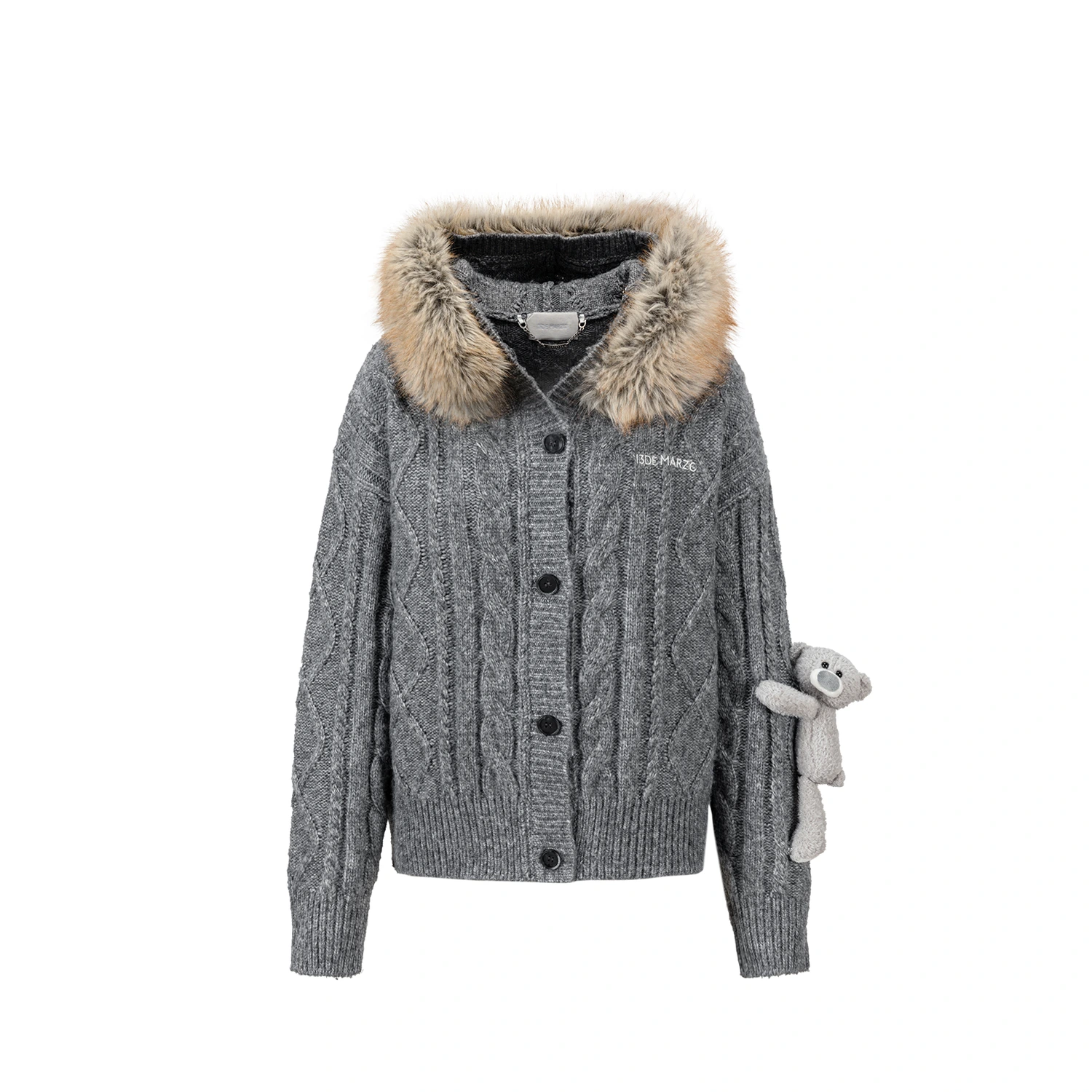 13DE MARZO Doozoo Hooded Cardigan Dark Grey