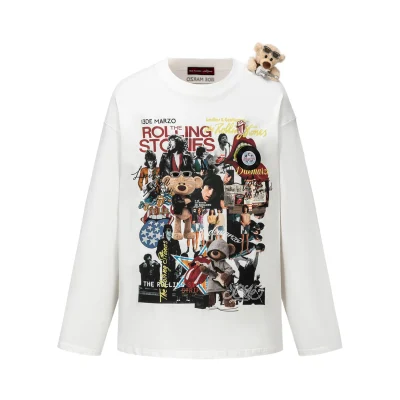 13DE MARZO Rolling Stones Print Sleeve T-shirt White