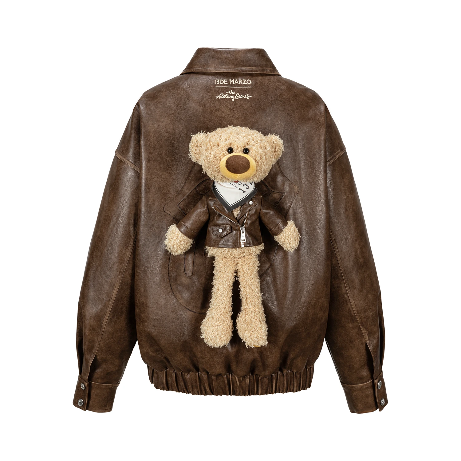 13DE MARZO Rolling Stones Faux Leather Jacket Brown