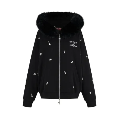13DE MARZO Rolling Stones Bear Zip Hoodie Black