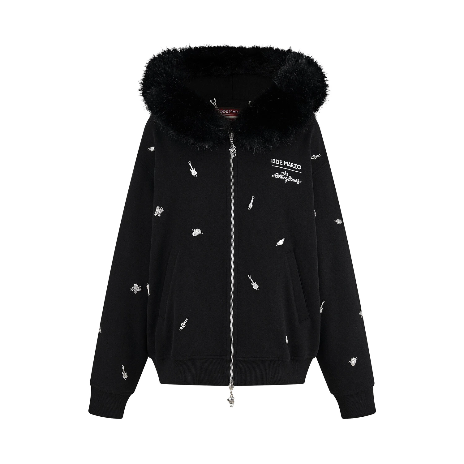 13DE MARZO Rolling Stones Bear Zip Hoodie Black