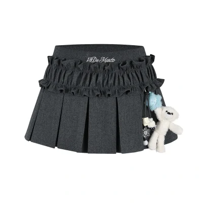 13DE MARZO Luminous Doozoo Lace Pleated Dress Dark Grey