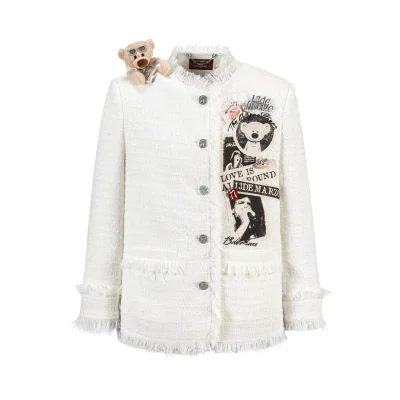 13DE MARZO Rolling Stones Badge Tweed Jacket White