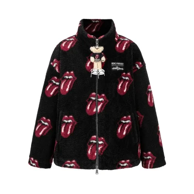 13DE MARZO Rolling Stones All-Over Print Coat Black