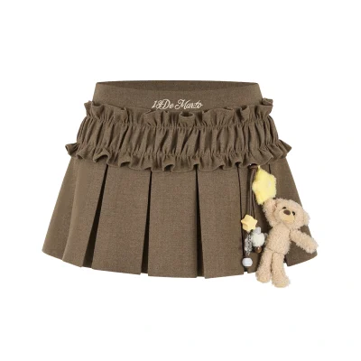 13DE MARZO Luminous Doozoo Lace Pleated Dress Brown