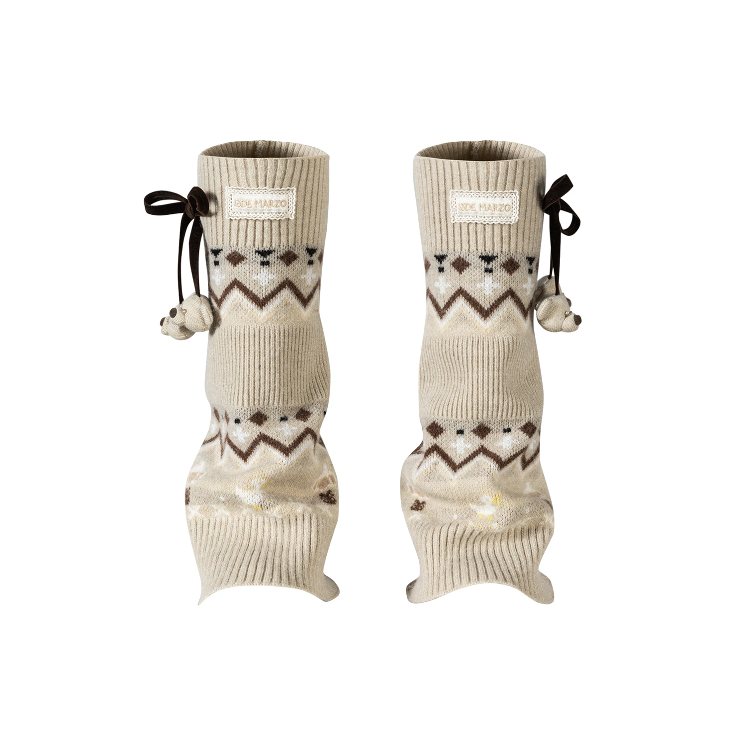 13DE MARZO Bow Knit Jacquard Leg Warmers