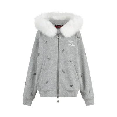 13DE MARZO Rolling Stones Bear Zip Hoodie Grey