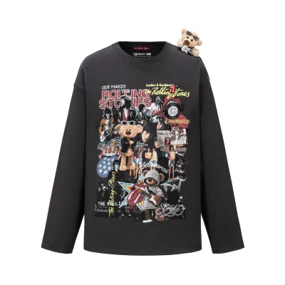 13DE MARZO Rolling Stones Print Sleeve T-shirt Black