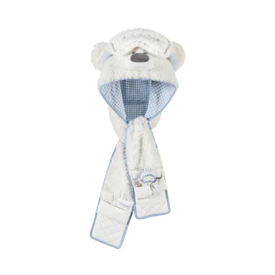 13DE MARZO Nighty Night Bear Hooded Scarf White