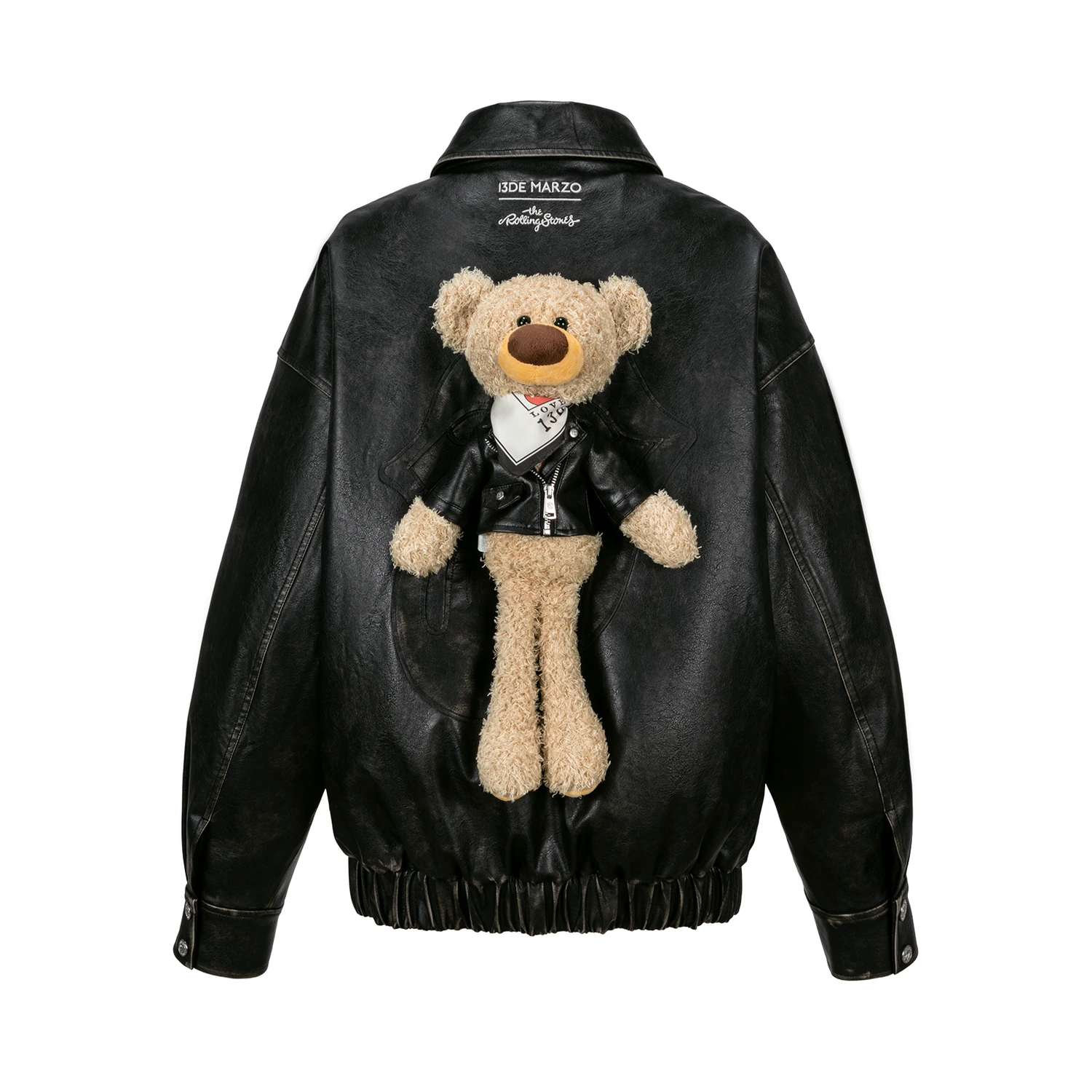 13DE MARZO Rolling Stones Faux Leather Jacket Black