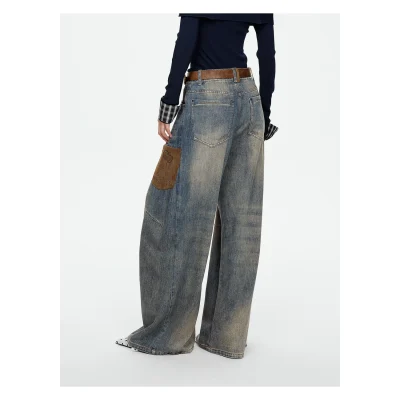 REVAN Washed Wide-Leg Jeans with Contrast Pocket