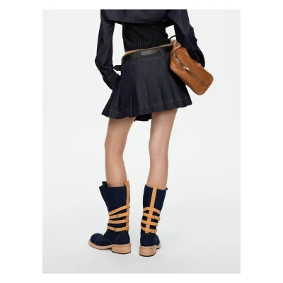 REVAN Double-Waistband Pleated Mini Skirt
