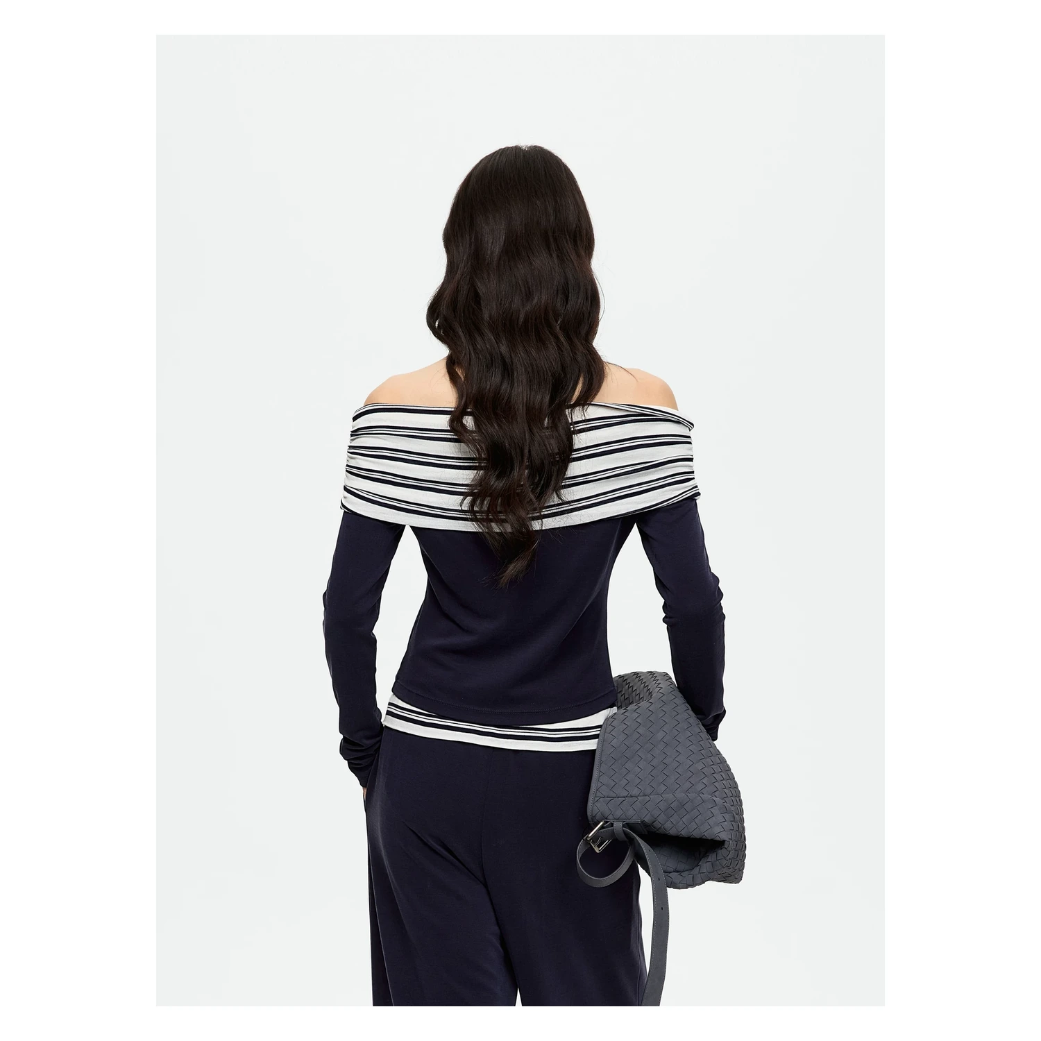 REVAN Off-Shoulder Cropped Top with Striped Shawl - Image 2