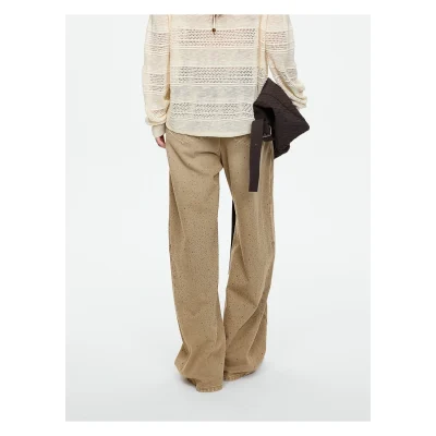 REVAN Rhinestone Wide-Leg Jeans Khaki