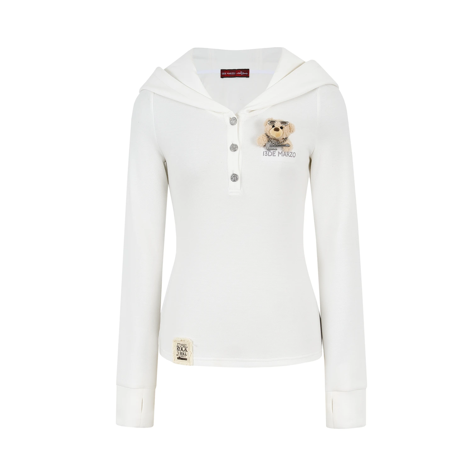 13DE MARZO Rolling Stones Devil Horn Hoodie Beige - Image 2