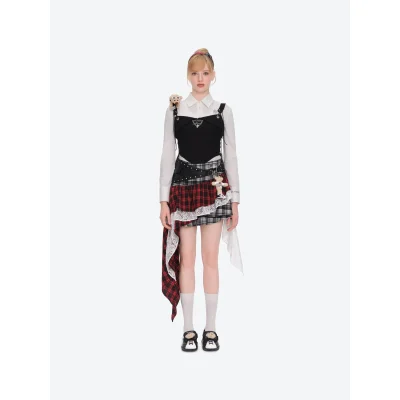 13DE MARZO Rolling Stones Asymmetrical Lace Dress Red