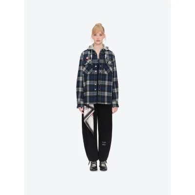 13DE MARZO Rolling Stones Plaid Shirt Jacket Blue