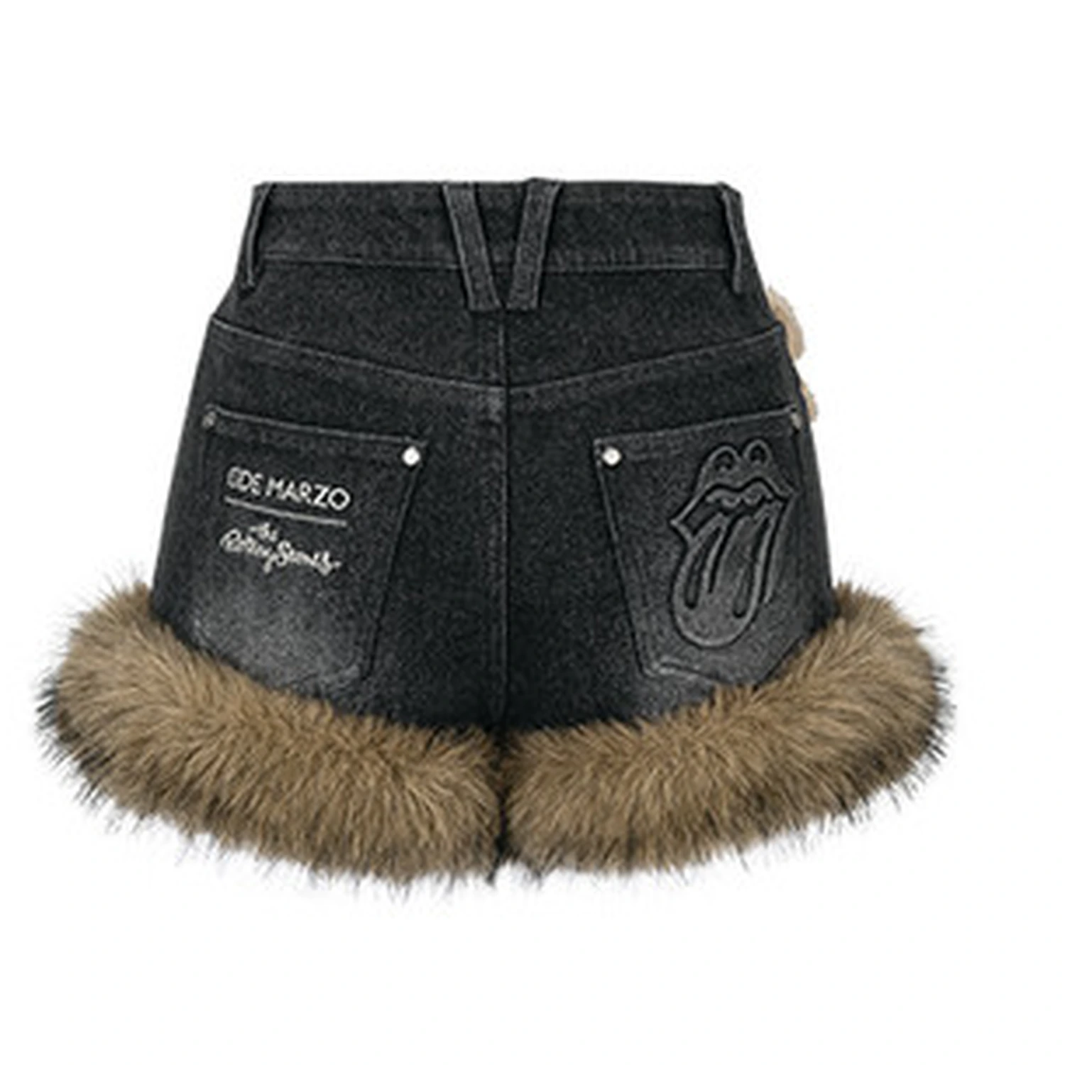 13DE MARZO Rolling Stones Denim Hot Shorts Washed Black - Image 2