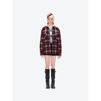 13DE MARZO Rolling Stones Plaid Shirt Jacket Red