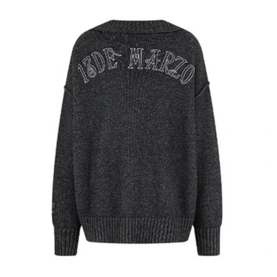 13DE MARZO Rolling Stones Appliqué Cardigan Dark Grey