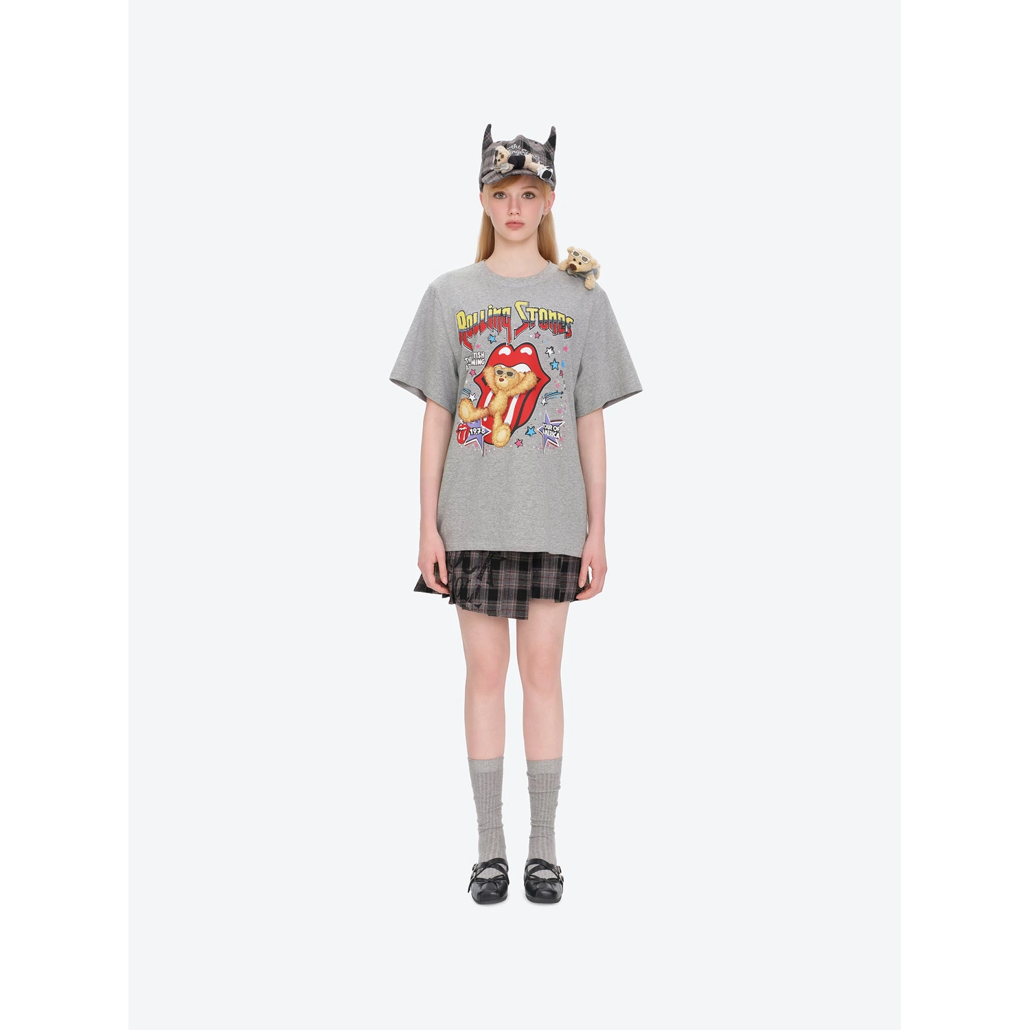 13DE MARZO Rolling Stones Cropped Distressed Tee Grey - Image 2