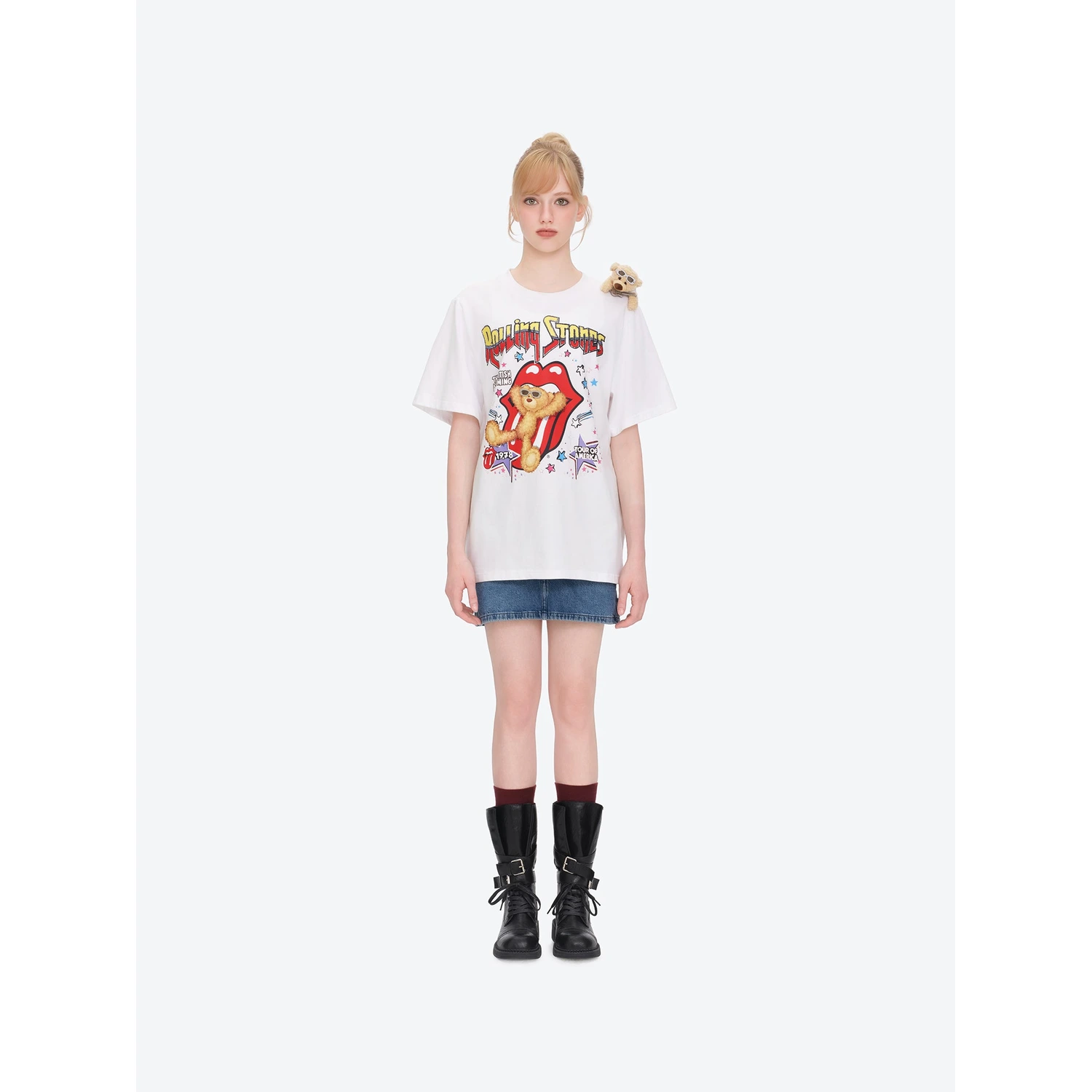 13DE MARZO Rolling Stones Tongue Bear T-shirt White - Image 2