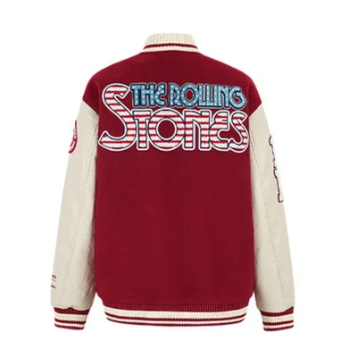 13DE MARZO Rolling Stones Baseball Padded Jacket Red