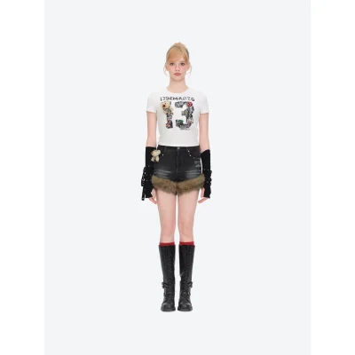 13DE MARZO Rolling Stones Cropped Distressed Tee White