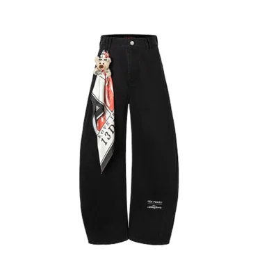 13DE MARZO Rolling Stones Print Scarf Pants Black