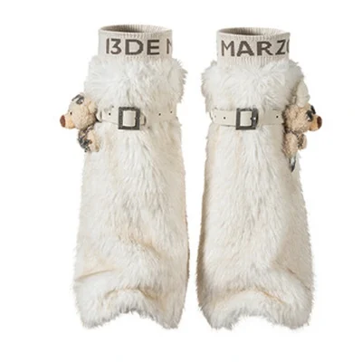 13DE MARZO Rolling Stones Faux Fur Leg Warmer Beige