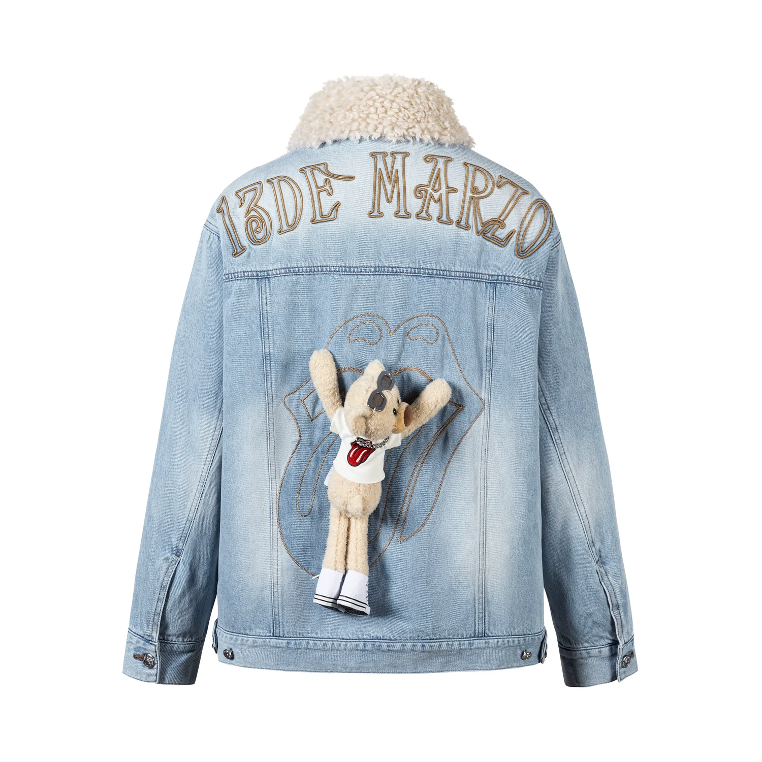 13DE MARZO Rolling Stones Tongue Denim Jacket Blue - Image 2