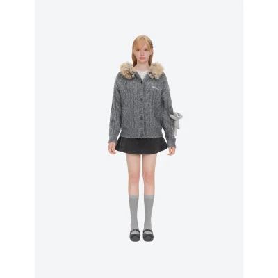 13DE MARZO Doozoo Hooded Cardigan Dark Grey