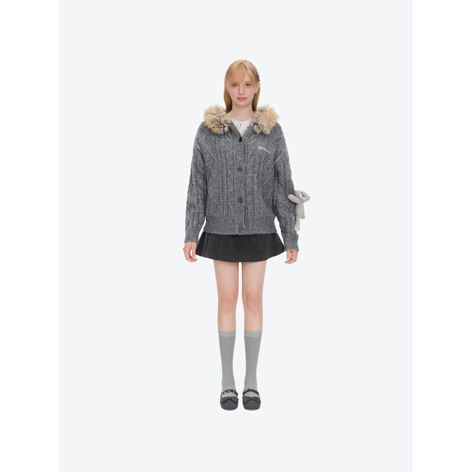 13DE MARZO Doozoo Hooded Cardigan Dark Grey - Image 2
