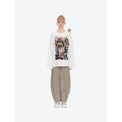 13DE MARZO Rolling Stones Print Sleeve T-shirt White