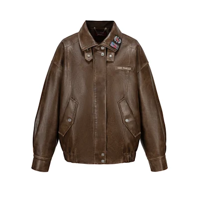 13DE MARZO Rolling Stones Faux Leather Jacket Brown