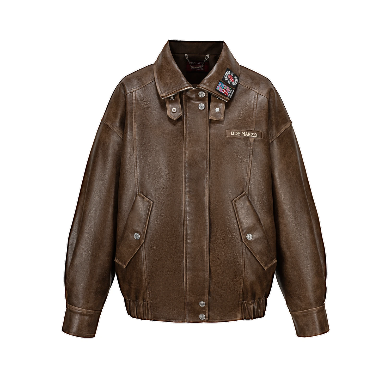 13DE MARZO Rolling Stones Faux Leather Jacket Brown - Image 2