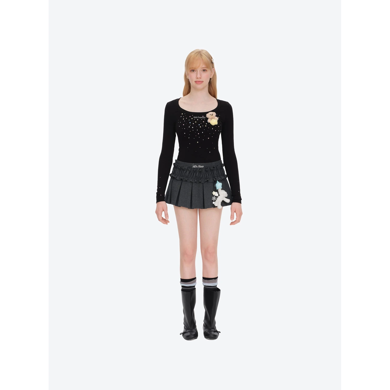 13DE MARZO Luminous Doozoo Lace Pleated Dress Dark Grey - Image 2