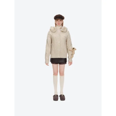13DE MARZO Doozoo Hooded Cardigan Beige