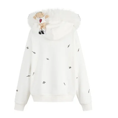 13DE MARZO Rolling Stones Bear Zip Hoodie Beige