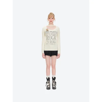 13DE MARZO Rolling Stones Layering Sweater Beige