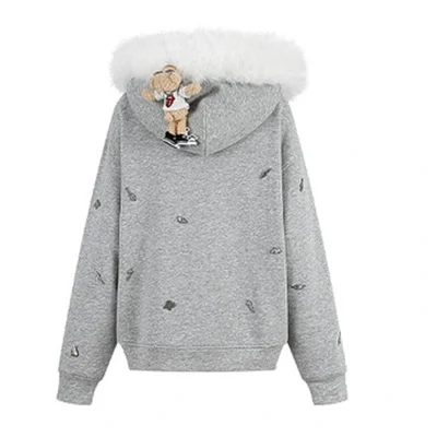 13DE MARZO Rolling Stones Bear Zip Hoodie Grey