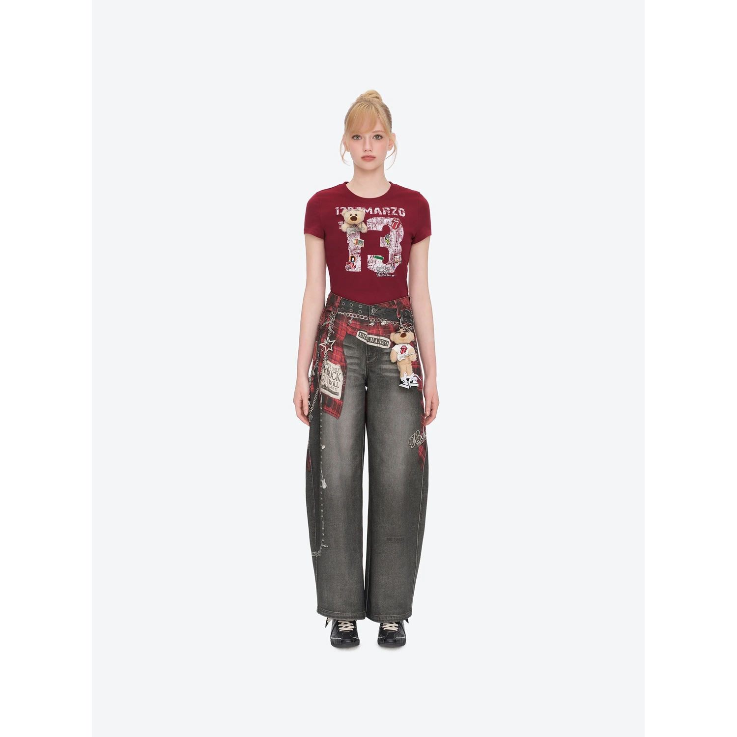 13DE MARZO Rolling Stones Shirt Print Jeans Black - Image 2