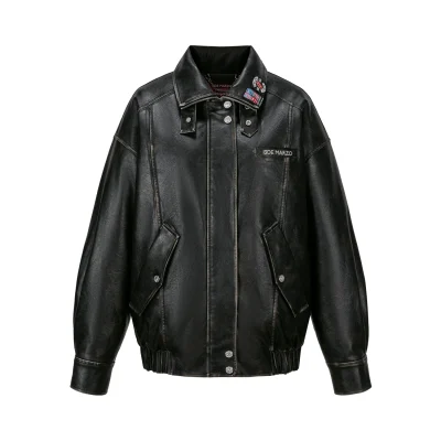 13DE MARZO Rolling Stones Faux Leather Jacket Black