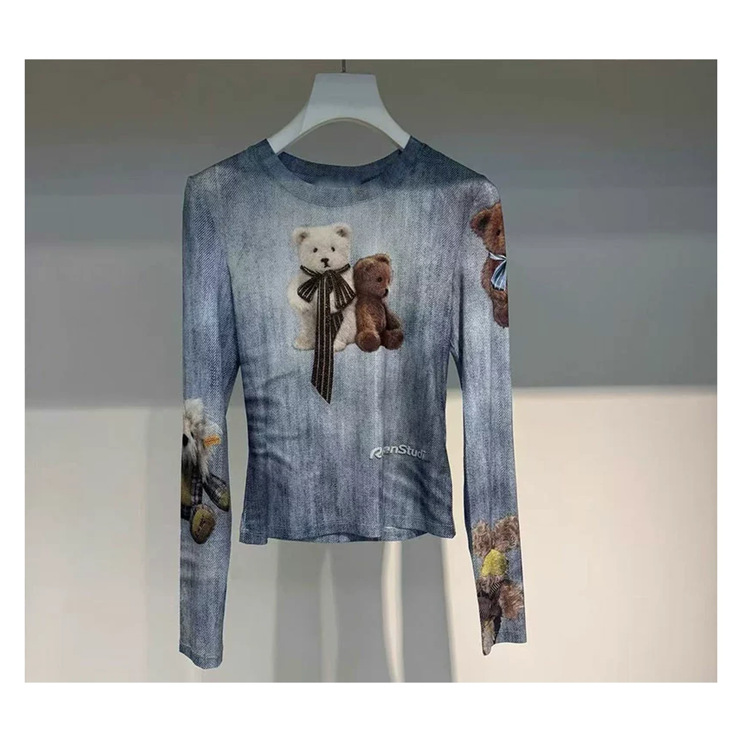 REVAN Teddy Bear Rhinestone Mesh Long Sleeve Top - Image 3