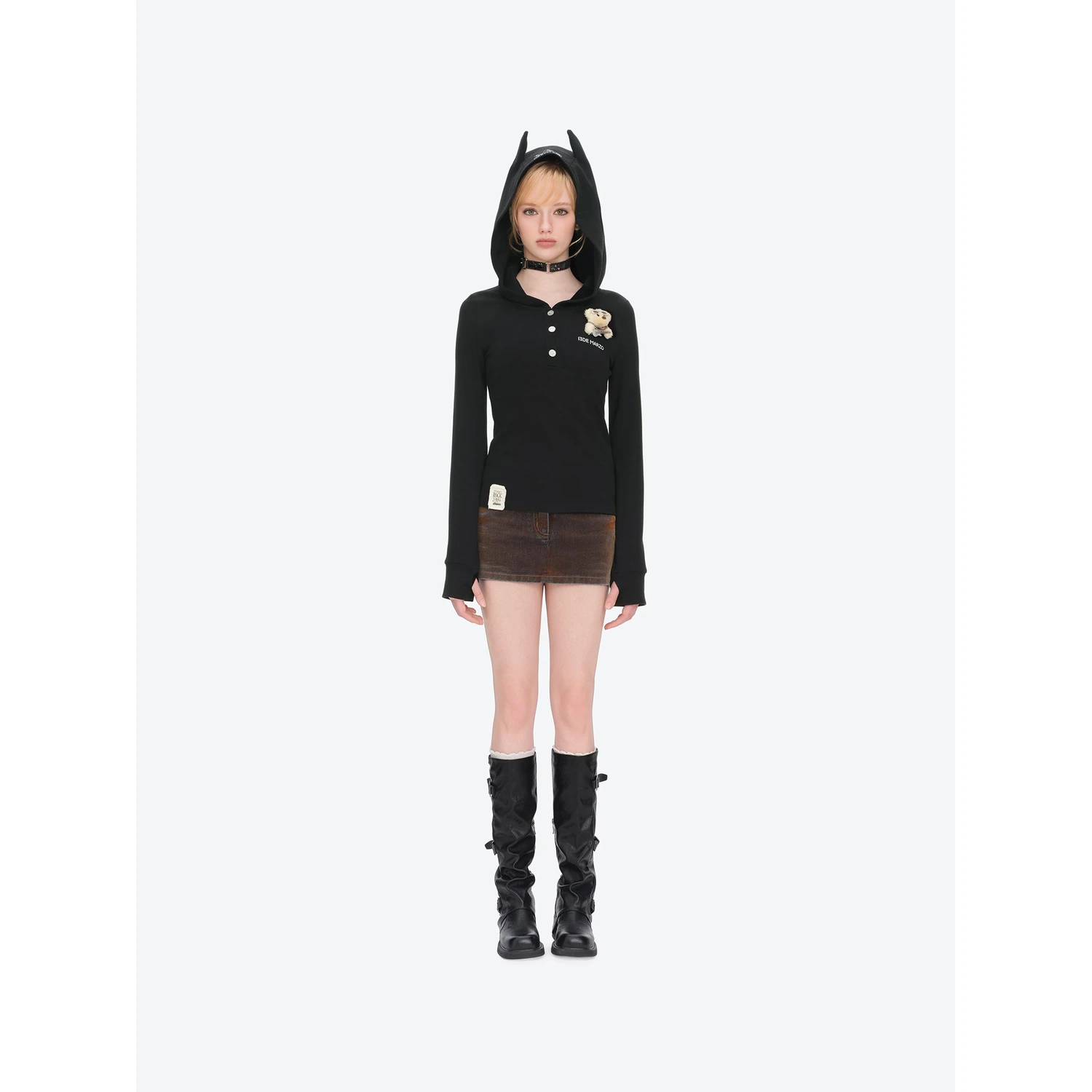 13DE MARZO Rolling Stones Devil Horn Hoodie Black - Image 3